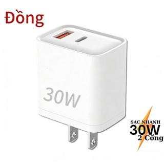 Củ sạc nhanh 30W Cốc sạc 2 cổng PD30W siêu bền có báo đèn dùng cho iP samsung oppo xiaomi