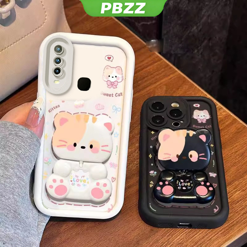 Ốp Lưng Cho VIVO Y12 VIVO Y15 VIVO Y17 VIVO Y19 VIVO Z1 PRO Vỏ Điện Thoại Vỏ Mềm Silicon Chống Sốc Thiết Kế Mới Thẩm Mỹ Mèo Hoạt Hình Có Giá Đỡ Cho Gương JTMMZJ01