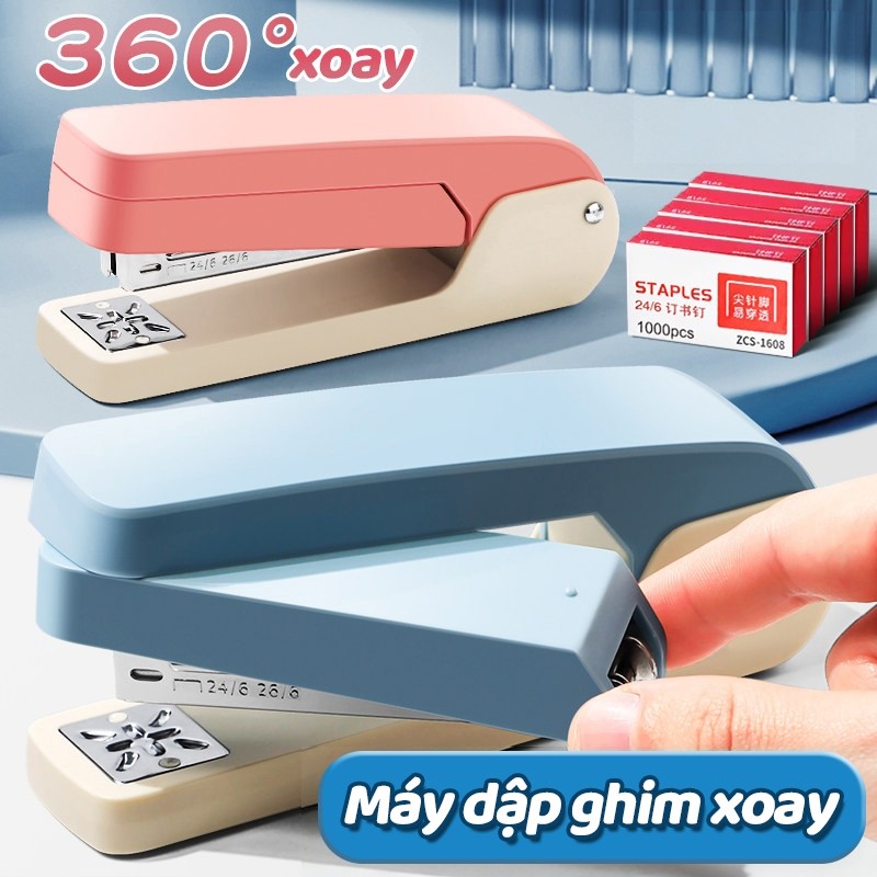 Ghim bấm giấy xoay 360 độ linh hoạt, dụng cụ bấm tài liệu văn phòng phẩm cho học sinh và văn phòng