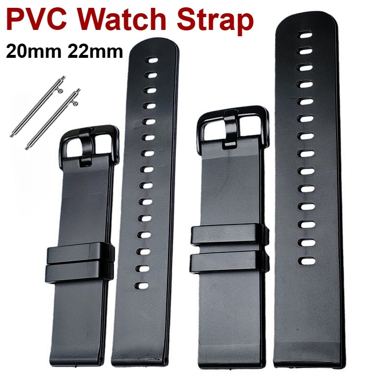 Dây đeo đồng hồ PVC nhựa màu đen 20mm 22mm – Đầu phẳng cổ điển Thanh lò xo phát hành nhanh Dây đeo đồng hồ bằng nhựa silicon Vòng đeo tay cho nam nữ Thanh thiếu niên Trẻ em