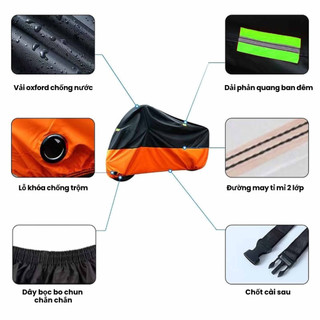 (SẴN) Bạt Phủ Xe Máy Vải Dù Chống Thấm Cao Cấp, Áo Trùm Xe Máy Phản Quang Chống Nắng Mưa Ngoài Trời