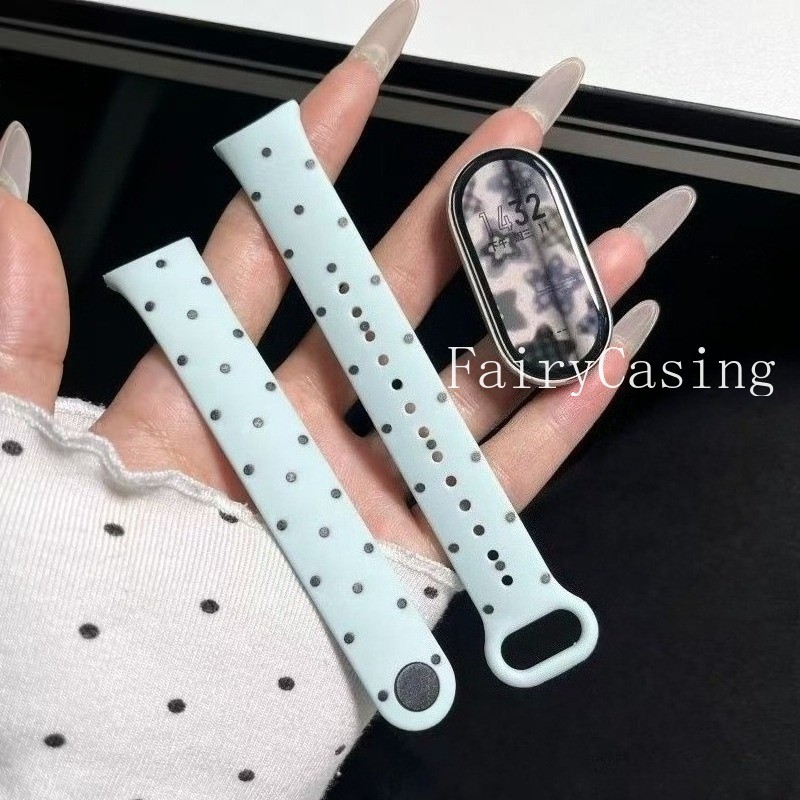 Dây đeo đồng hồ in chấm bi thời trang cho Xiaomi Mi Band 10 9 8 Phiên bản gốm Vòng đeo tay thay thế dây đeo silicon