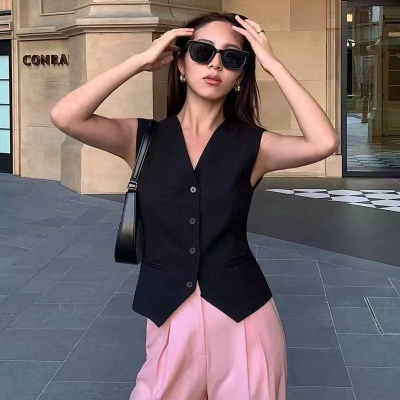 (8 Màu) Áo Vest Nữ Mùa Xuân Màu Đen Chắc Chắn Nữ Áo Blazer Chính Thức Không Tay