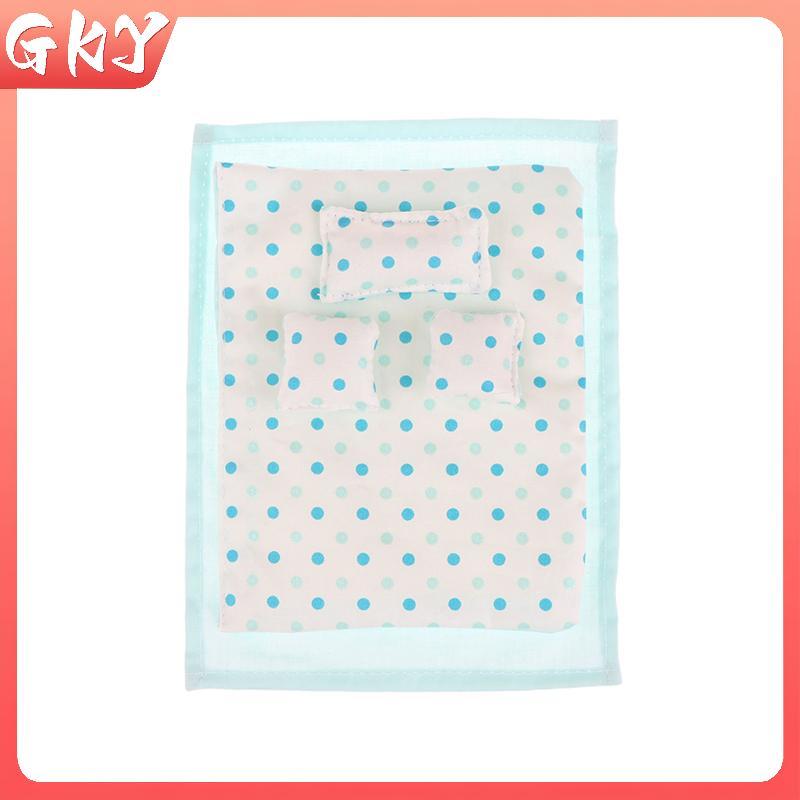 GKY 1 Bộ 1: 12 Nhà Búp Bê Thu Nhỏ Giường Bốn Mảnh Bộ Giường Ga Gối Chăn Chăn Chăn Gối Phòng Ngủ Chăn Ga Gối Mô Hình Trang Trí Đồ Chơi GKY