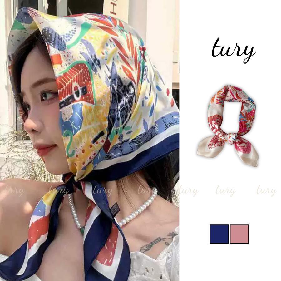 Khăn Lụa Unisex Nam Nữ 70 -  Tury - Khăn lụa vuông 70x70 mẫu Họa Tiết Mùa Xuân - KL084