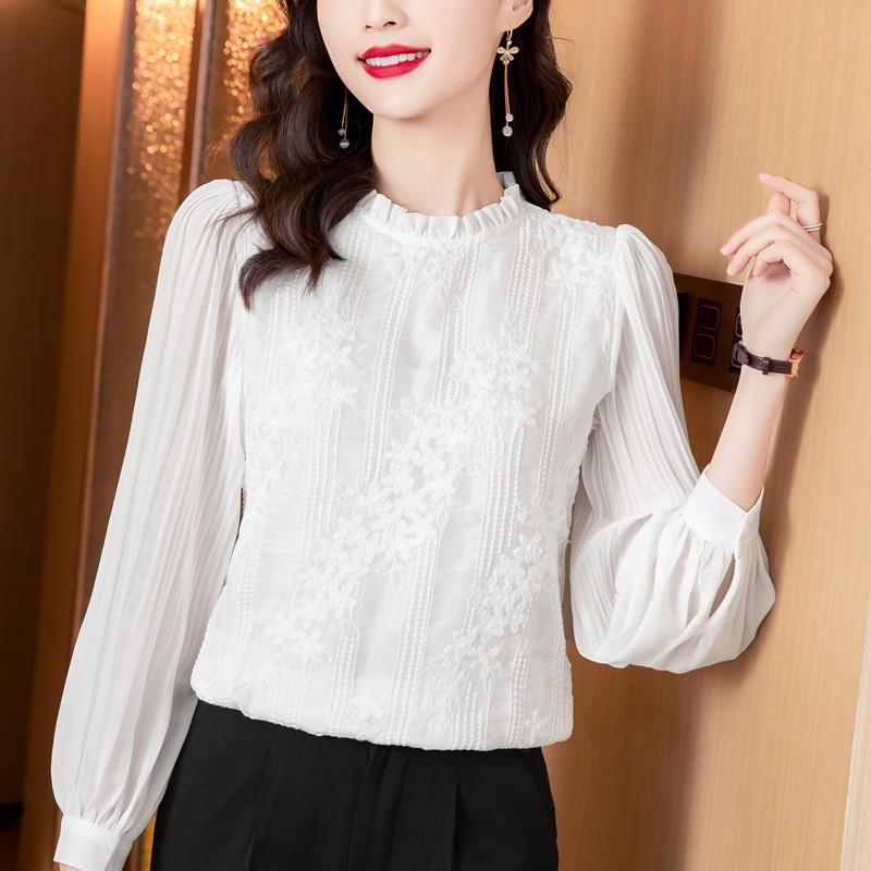 Áo blouse voan ren Qihaomi , phong cách châu Âu hợp xu hướng, áo đa năng mặc đi làm đi chơi đều đẹp