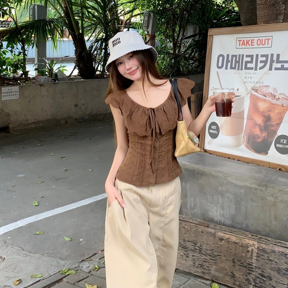 SUXI Áo sơ mi nữ xếp ly kiểu Pháp mềm mại, phù hợp mùa hè 260318