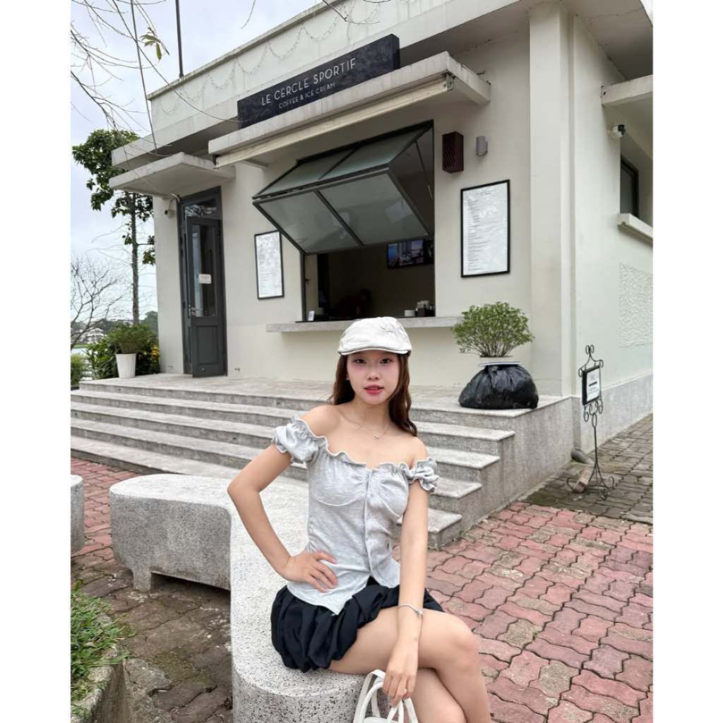 Áo Trễ Vai Kiểu Nữ Tay Bồng Có Dây Thắt Eo Mùa Hè sam SAIGON