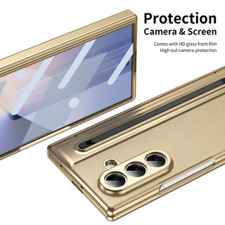 Ốp Điện Thoại Bút Cảm Ứng Sang Trọng Cho Samsung Z Fold 7 6 5 4 3 Da Bản Lề Bảo Vệ Phim Cường Lực Chống Sốc Ốp Lưng