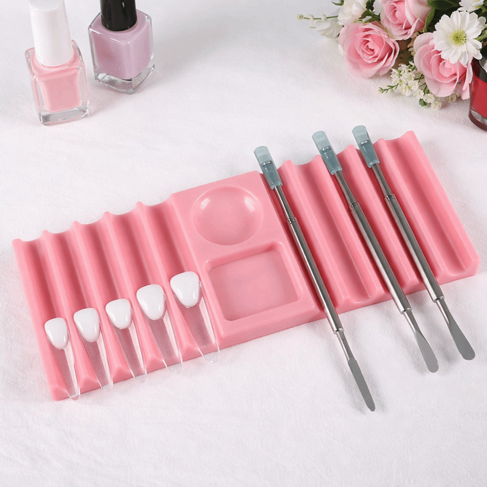 Giá đỡ dạng kép FLAZEA, có bảng màu Giá đỡ bút nhựa đa năng, Giá đỡ bàn chải móng tay 10 ngăn di động Màn hình bàn chải Gel UV