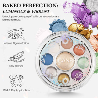 Bảng phấn mắt nướng UCANBE có Highlighter, Bảng phấn mắt mờ 9 màu đá quý, Màu sắc tố cao có thể pha trộn bằng kim loại, Mờ, Trang điểm lấp lánh, Thiết kế nhỏ gọn xoay