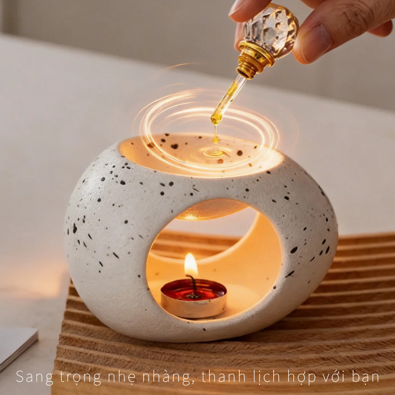 Lò Xông Tinh Dầu Bằng Gốm - Phong Cách Bắc Âu Retro, Dùng Nến Tealight, Trang Trí & Tỏa Hương Cho Phòng Ngủ, Làm Việc
