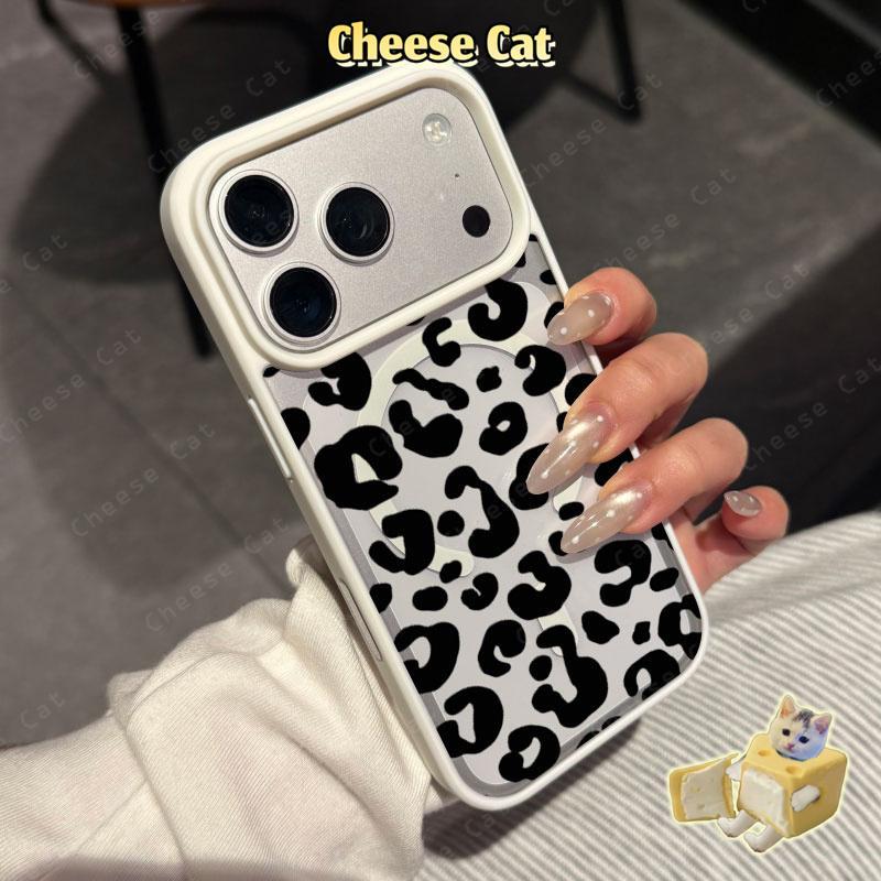 ins Họa tiết da báo đen Ốp điện thoại từ tính cho iPhone 11 12 13 14 15 16 17 Pro Max 7 Plus XR Xs Max