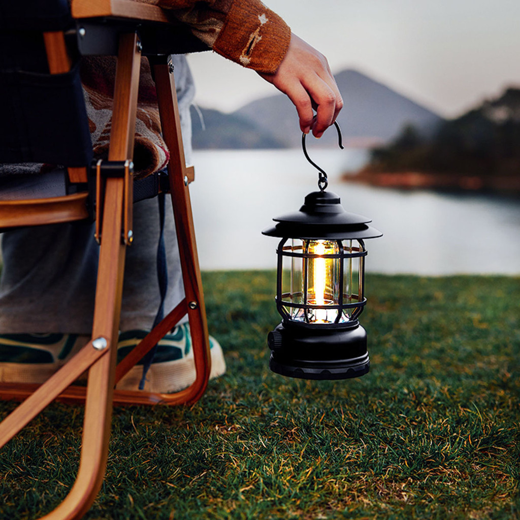 Đèn cắm trại retro sạc di động, phù hợp cho lều và treo ngoài trời