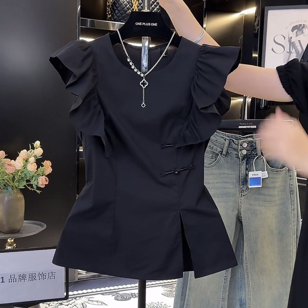 Áo sơ mi phong cách Trung Quốc ngắn tay, thời trang và thoải mái dành cho nữ