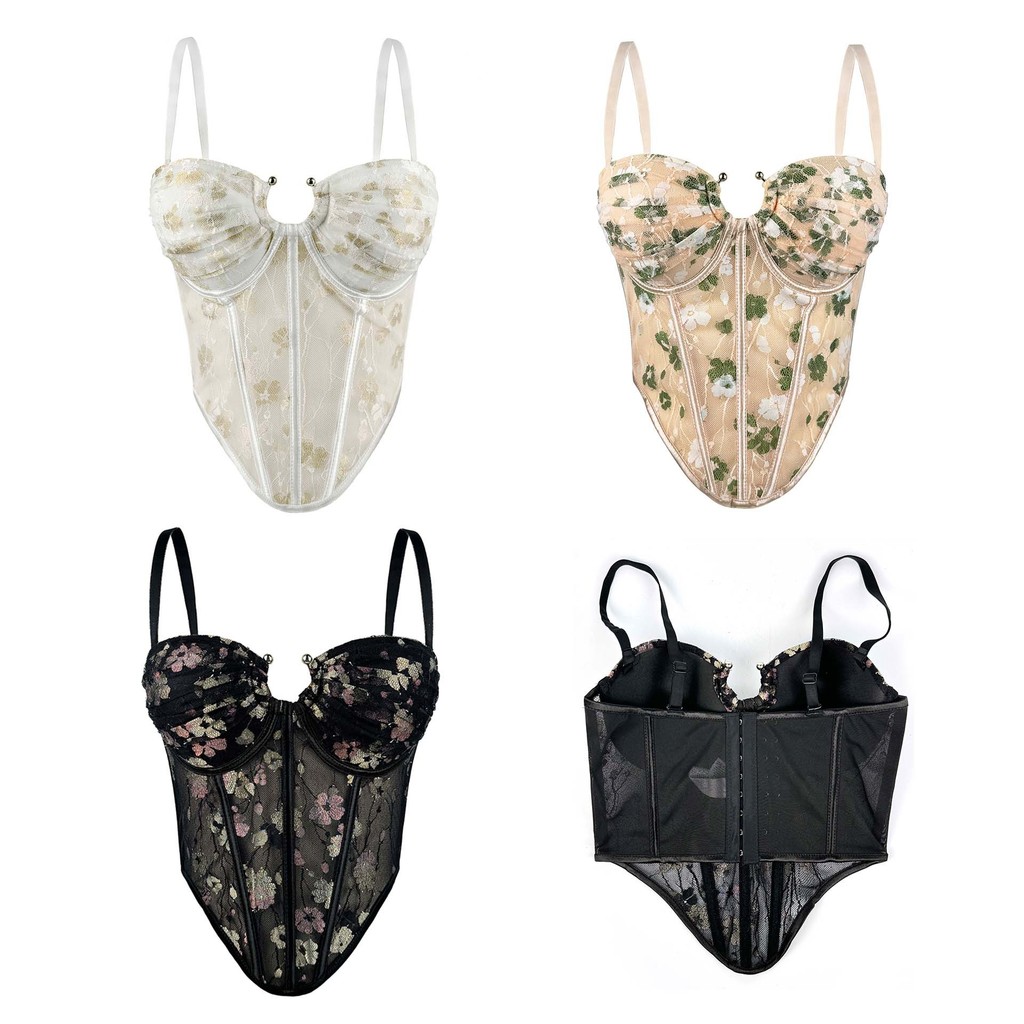 Corset lưới xương cá phong cách xuân hè, ôm vừa vặn với miếng lót ngực camisole
