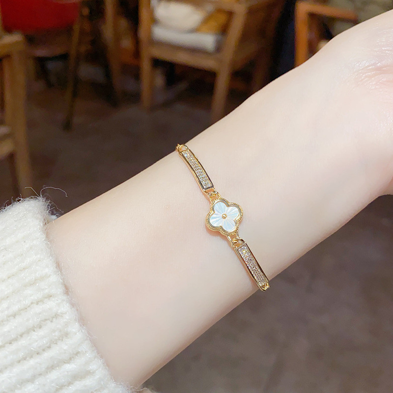Vòng tay thời trang đính đá zircon hoa văn, thiết kế điều chỉnh linh hoạt