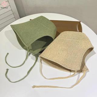 [PCW-T] Vải Lanh Ống Hút Nành Cho Nữ Mũ Chống Nắng Nơ Mũ Đi Biển Lớn Vành Rộng Cloche Mũ Chapeau Femme Ren Ngoài Trời Mùa Hè