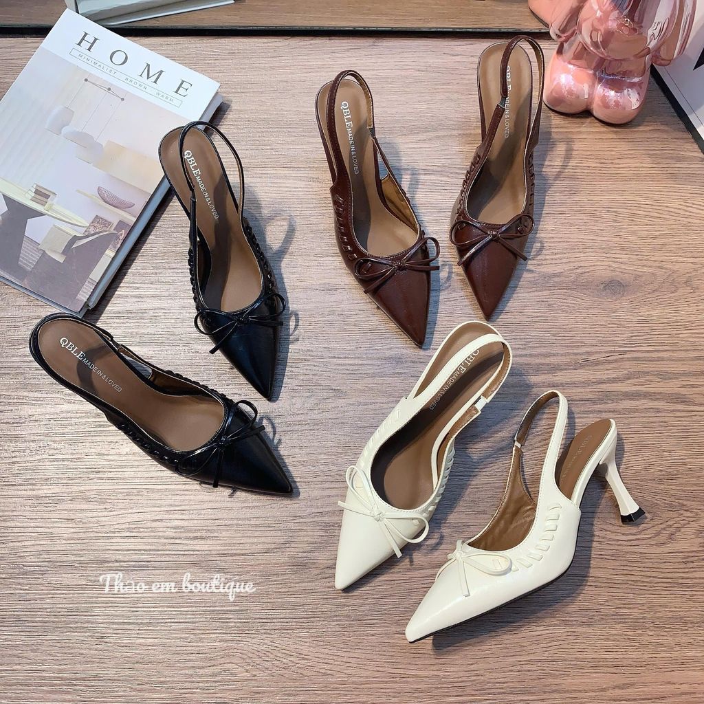 Giày nữ cao gót 5p-6p da mềm phối nơ nhỏ xinh, sang chảnh ( mã SHN188)