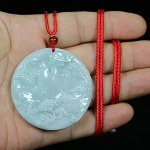 Mặt dây chuyền jadeite hoạ tiết phong cảnh hạnh phúc khắc nổi - Quà tặng thời trang dành cho nam và nữ