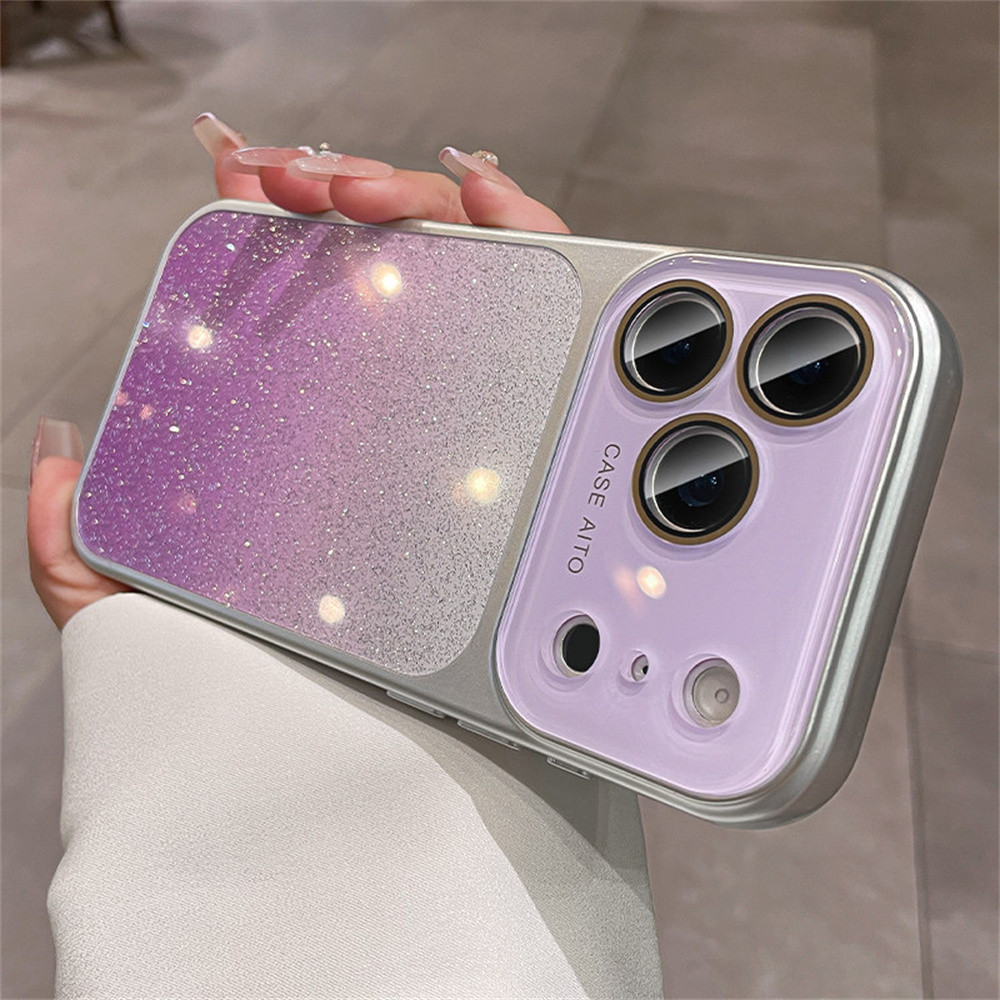 Ốp điện thoại lấp lánh gradient cửa sổ lớn cho iPhone 17 Pro Max 13 14 15 16 pro max Bao gồm tất cả bảo vệ ống kính máy ảnh vỏ mềm vỏ điện thoại vỏ bảo vệ
