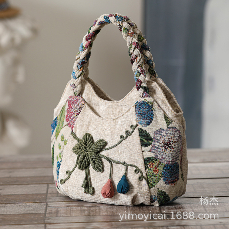 Túi vải bố nữ 66789|phong cách dân tộc|túi xách nhỏ đan tay|cao 20cm rộng 30cm dày 10cm|túi cầm tay thủ công hồ lô vải phong cách cổ điển|nhẹ và tiện dụng|túi đi chợ cho mẹ