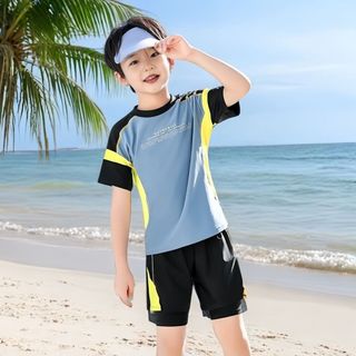 Đồ bơi bé trai 2 mảnh - áo ngắn tay quần short nhanh khô phong cách thể thao đi biển