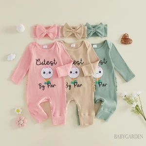 Sơ Sinh Bé Gái Jumpsuit Chữ Hoạt Hình Dễ Thương In Golf Có Gân Đan Áo Dài Tay Có Băng Đô