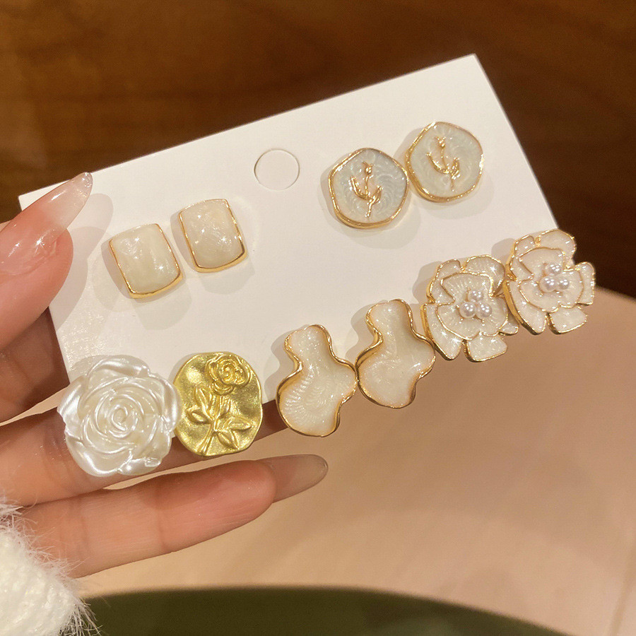 Trang sức Glaze hoa ngọc trai, bông tai retro thanh lịch, phụ kiện cao cấp dành cho nữ