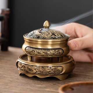 Lư xông trầm hợp kim đồng nhiều mẫu Đỉnh Đốt Nhang, Mẫu Long Phụng, có đế, Thiết Kế Tinh Xảo