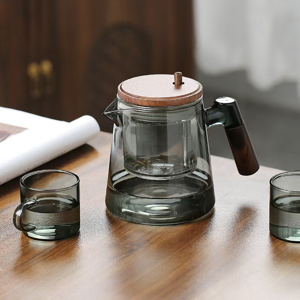 Nồi trà thủy tinh Borosilicate 650ml - Tách trà một chạm để pha tại nhà