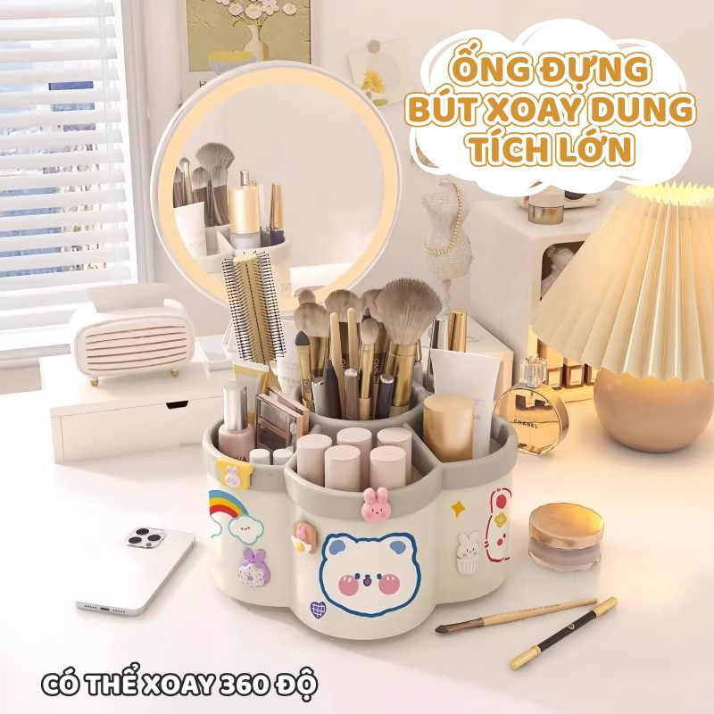 Hộp Bút Xinh Nhiều Ngăn Sức Chứa Lớn – Khay Đựng Bút Xoay 360° Hình Bông Hoa Đáng Yêu