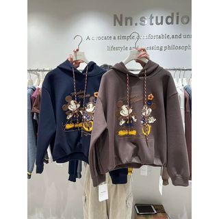 Mickey Minnie áo sơ mi thêu công nghiệp, tay dài mỏng, phù hợp đội mũ và thời trang hoạt hình