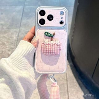 Dây đeo cổ tay ba chiều màu hồng Thích hợp cho iPhone17PROMAX Vỏ điện thoại 16pro / 15 / 14 / 13 / 12