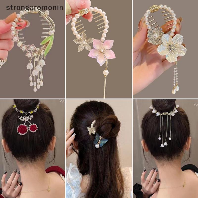 Kẹp tóc nơ bện hình bướm ngọc trai, phụ kiện tóc kiểu Hàn Quốc