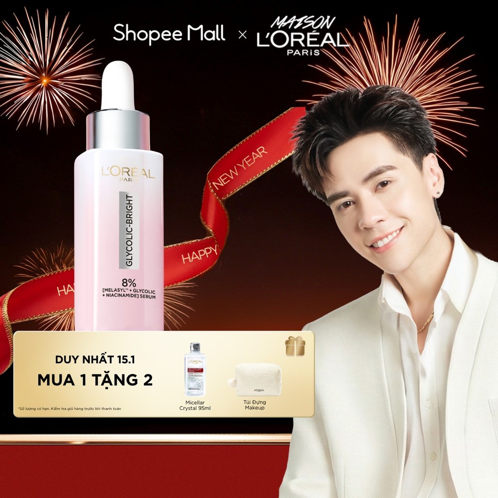 Serum Glycolic Melasyl 8% [Melasyl+Glycolic+Niacinamide] dưỡng sáng da, mờ thâm mụn & nám Loreal Paris 30ml