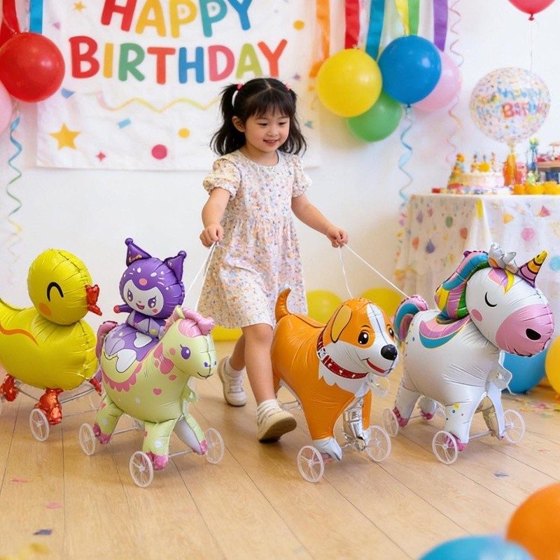 Bóng bay có bánh xe động vật 3D dễ thương vui nhộn cho trẻ em - Bóng bay bằng nhôm hình con vịt hình con vịt đi bộ ngoài trời