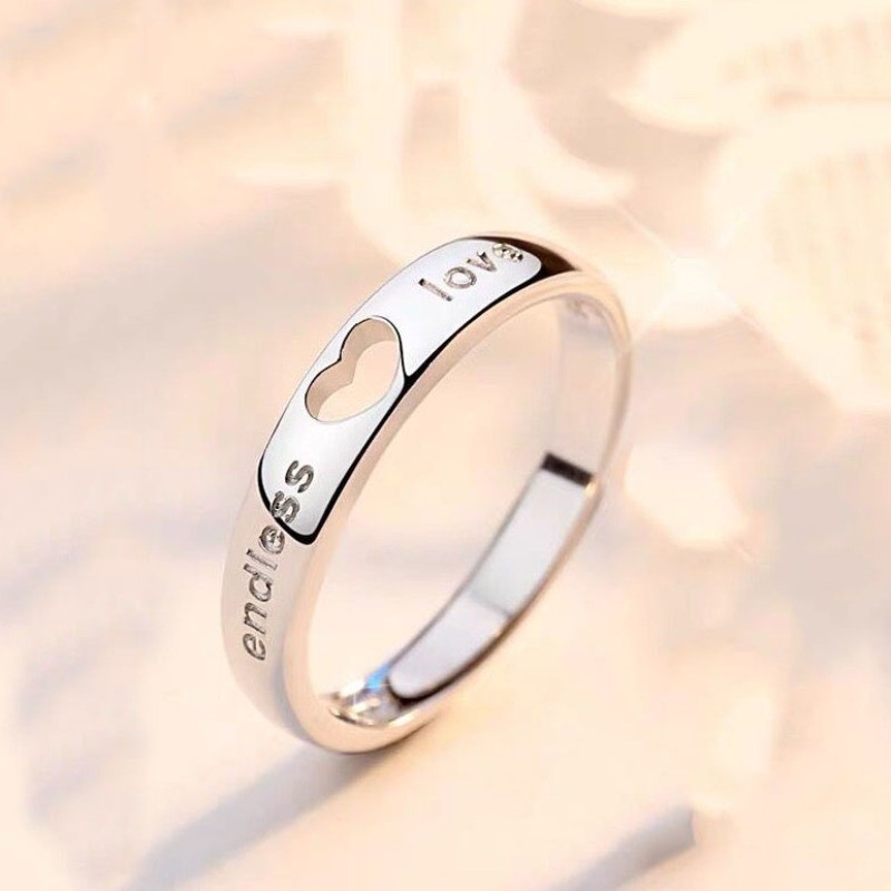 Nhẫn cặp đôi kim cương hình trái tim, thiết kế rỗng tinh tế - quà tặng hoàn hảo cho ngày lễ tình nhân