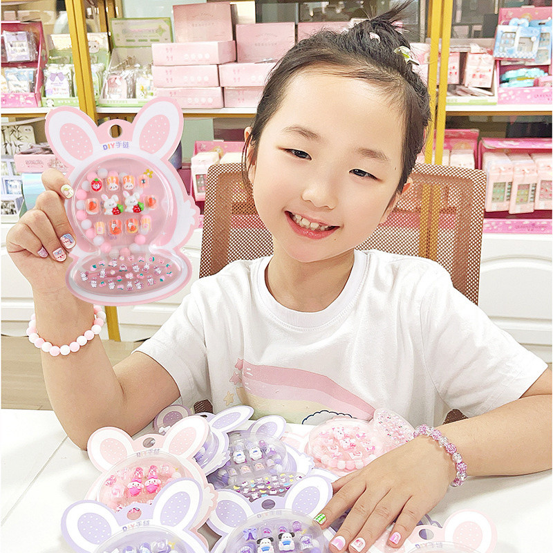 Miếng dán móng tay trẻ em hình thỏ hoạt hình, màu macaron, nổi 3D, dễ thương