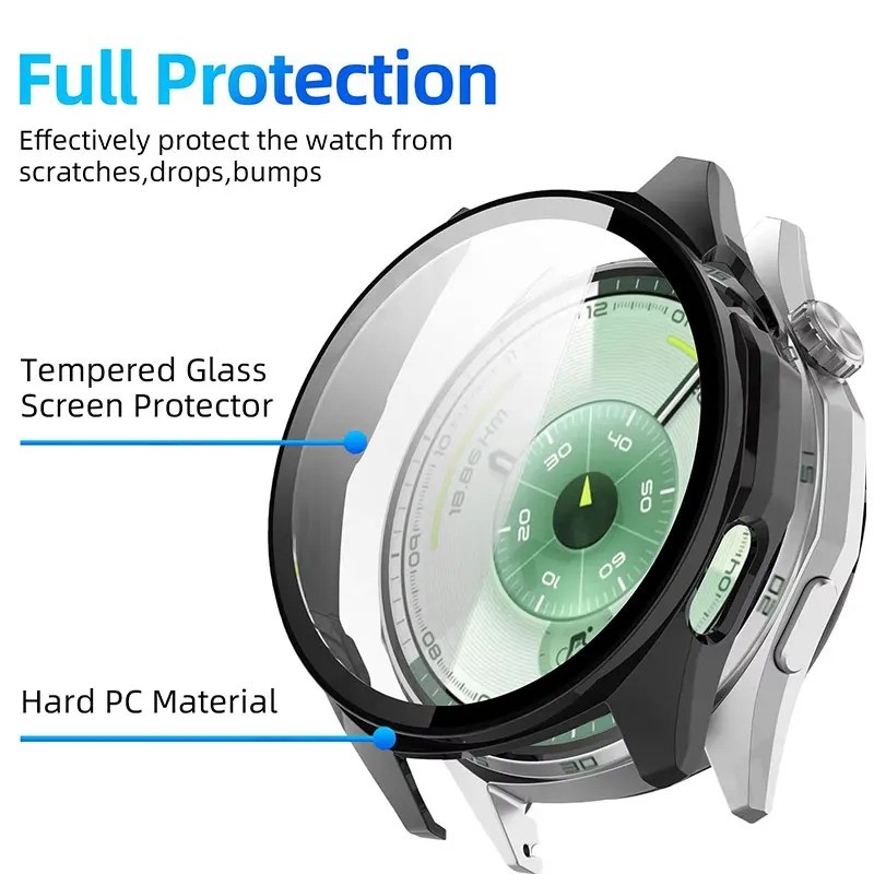 Ốp Đồng Hồ Cho Huawei Watch GT6 PC Case + Kính Cường Lực Bảo Vệ Màn Hình Cho Huawei GT 6 46mm Với Vỏ Cứng Ốp Lưng Khung