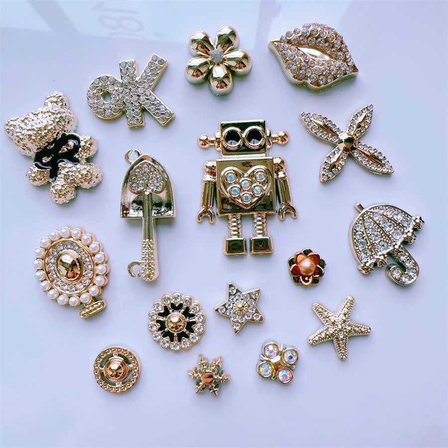Set Charm Luxury Ánh Vàng Đính Đá – Charm Gắn Dép Sang Trọng Cao Cấp Hot Trend