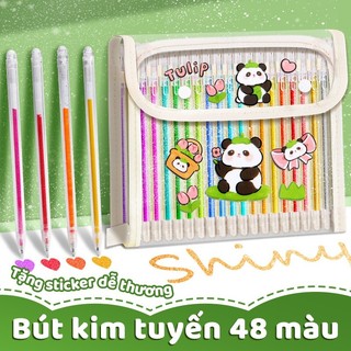 Bút đánh dấu nhiều màu kim tuyến chất lượng, bộ 24 cây, màu sắc tươi sáng bền lâu, tặng kèm sticker gấu trúc