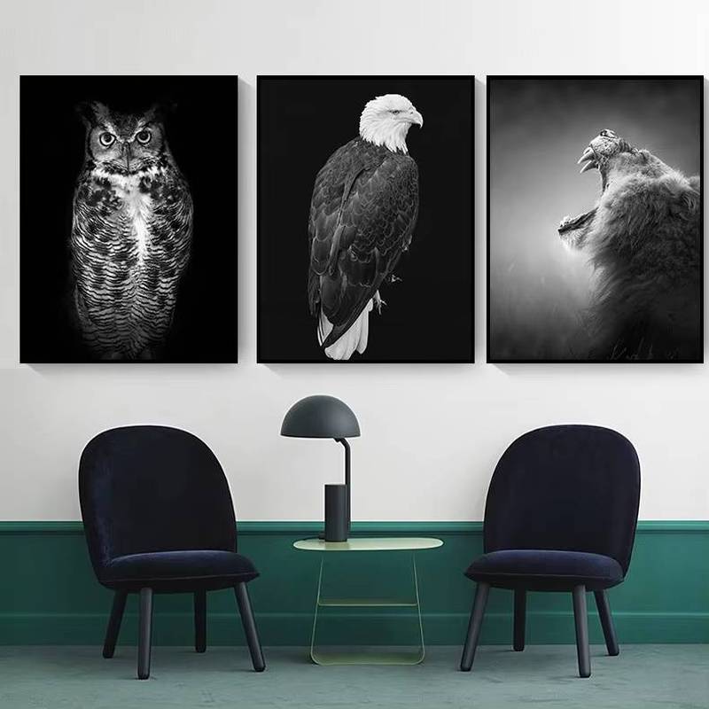 Bắc Âu Đen Trắng Động Vật Canvas Tranh Sư Tử Voi Hươu Ngựa Vằn Nghệ Thuật Nhà Trang Trí Tường Canvas Poster