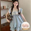 Bông bong bóng có đệm ngực Bộ đồ ngủ nữ 2025 Tay ngắn ngọt ngào Loungewear Bộ đồ hai mảnh