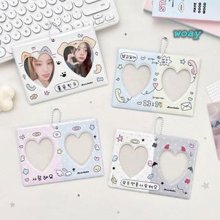 Khung ảnh WOAY Idol, Giá đỡ Photocard lưới đôi PVC CP, Giá đỡ thẻ hiển thị hình trái tim 3 Inch