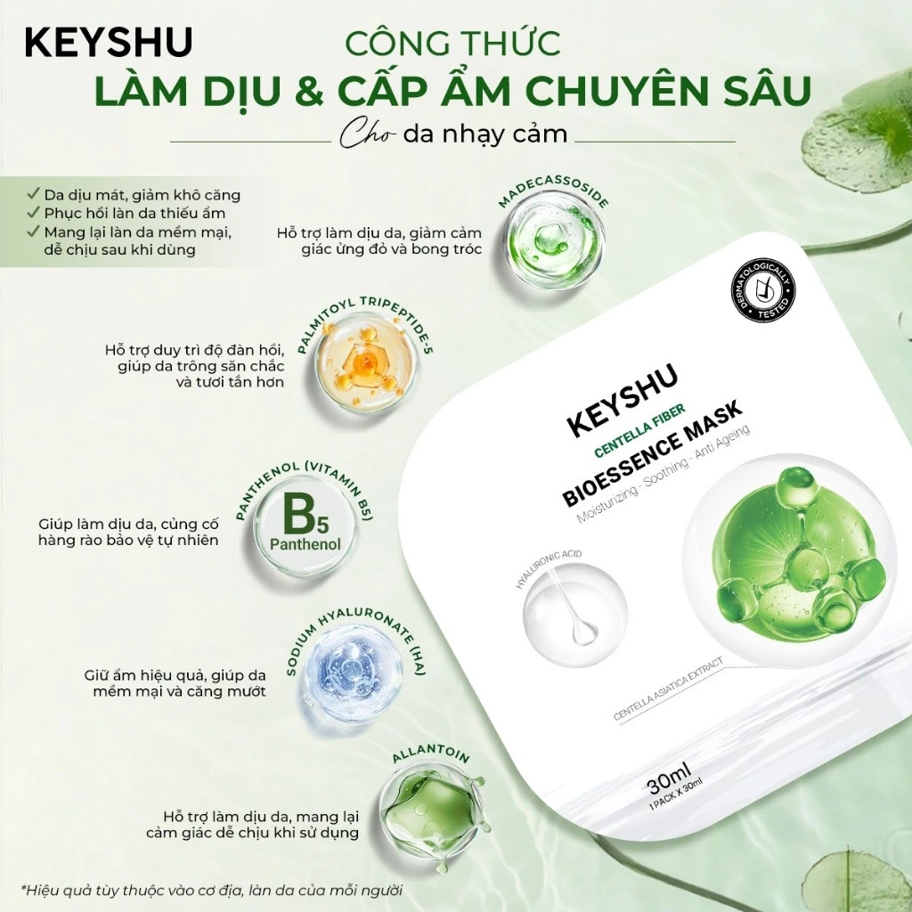 [KOL x KEYSHU] Combo 20 Miếng Mặt Nạ KEYSHU Mix (Rau Má, Hành Tím,Vitamin C, Nâng Cơ, Hoa Cúc) 30ml