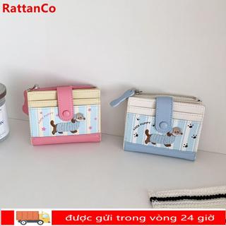 Ví Ngắn RATTANCO, Ví Đựng Tiền Xu Dây Kéo Màu Dopamine, Ins Dachshund In Hoạt Hình Chó PU Túi Đựng Thẻ Nữ Cô Gái