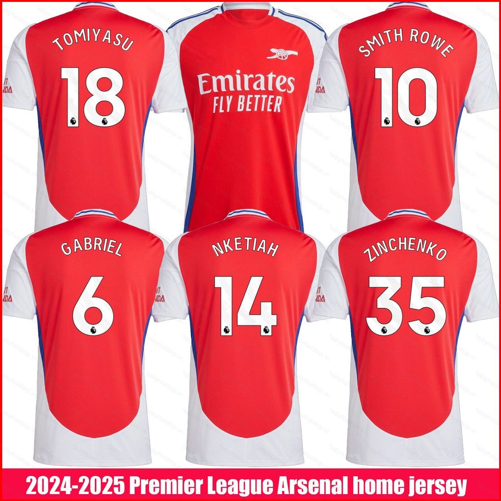 Áo sân nhà Arsenal 2024-2025 cho các cầu thủ Tomiyasu, Smith, Gabriel, Nketiah, và Zinchenko - Phiên bản Plus Size