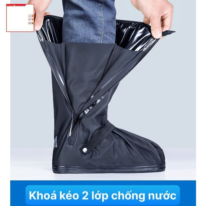 ( ĐỦ SIZE -BỌC GIÀY ĐEN  )Ủng Đi Mưa, Bọc Giày Đi Mưa Cổ Cao Màu Đen,Đế Cao Su Chống Trơn Trượt Cao Chất Liệu PVC