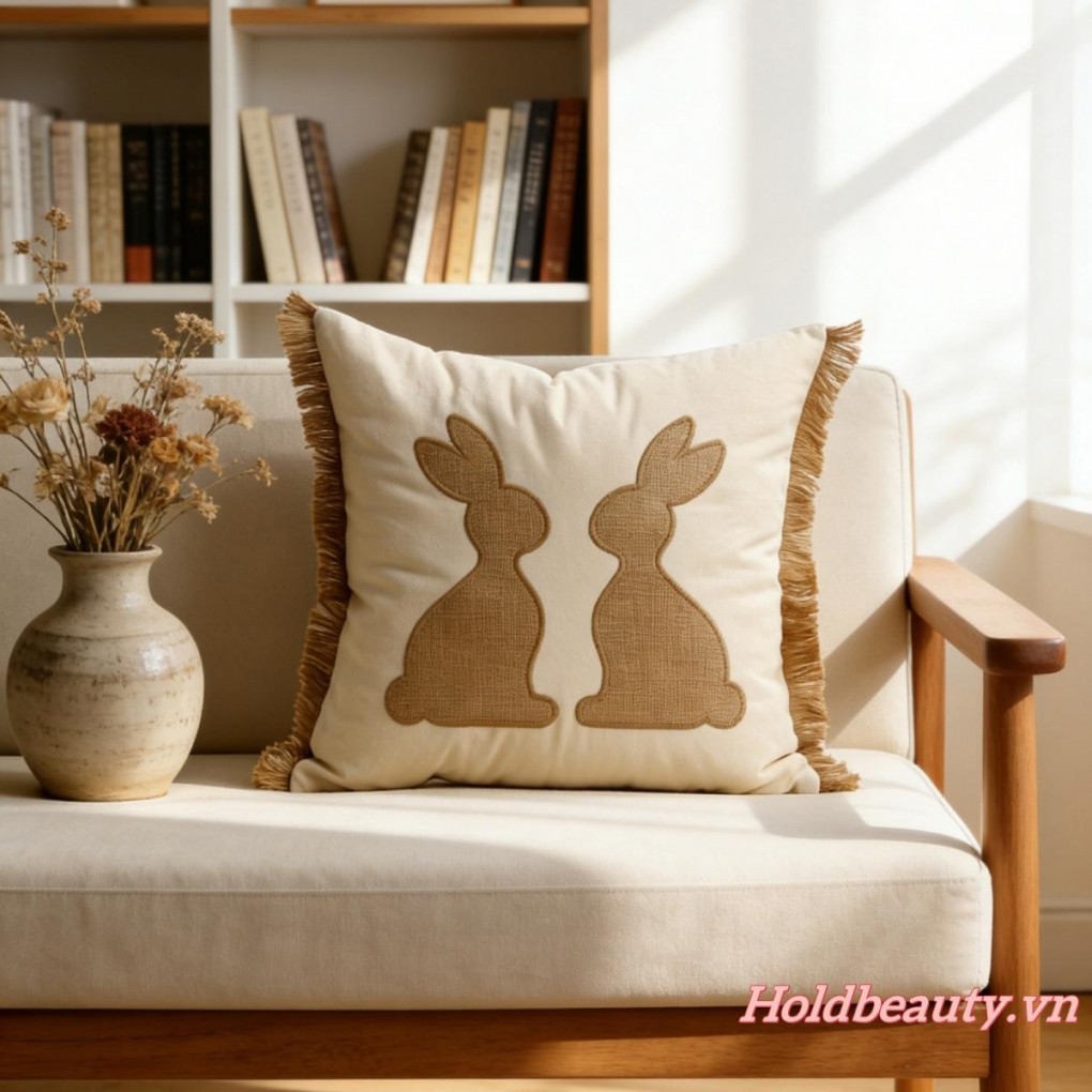 Gối Phục Sinh Có Mùa Xuân Thỏ Thêu Vỏ Gối Sofa Ném Gối Cho Phòng Khách Trang Trại Giường